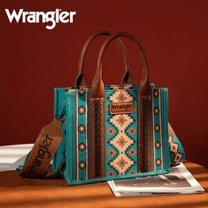WG2203-8120S Wrangler Southwestern Print Small Canvas Tote/Crossbody - Turquoise